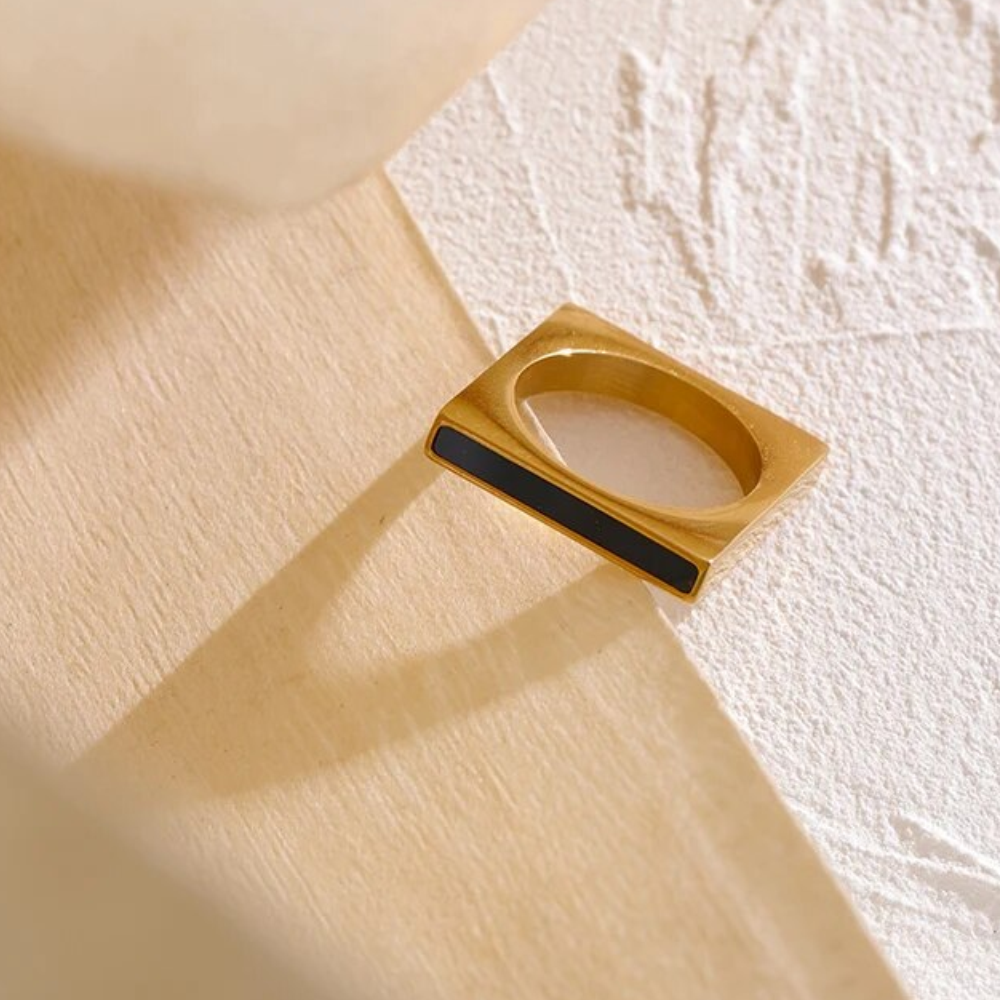 Geometric Square Enamel Ring