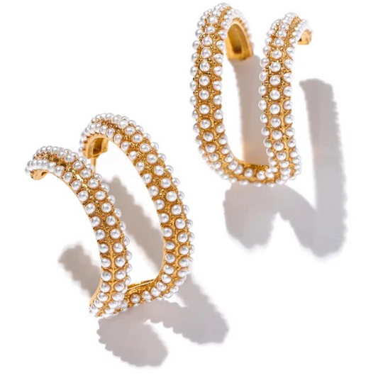 Pearl Studded U-Hoop Earrings